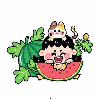福娃吃瓜纳凉图片,瓜果飘香乐享清凉时光